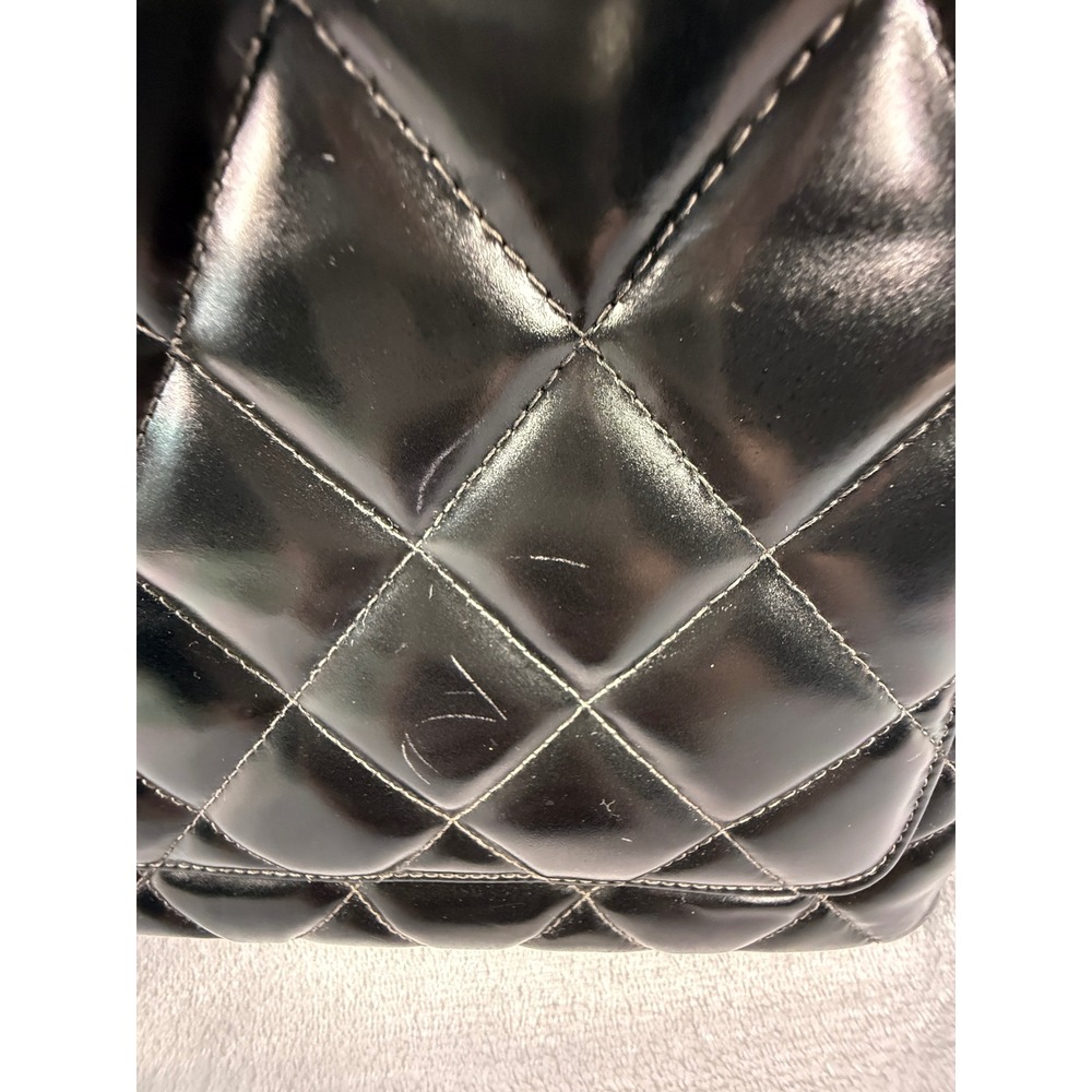 Chanel Black Patent Leather Quilted CC 24k Charm Tote Bag w/ Poshmark COA - Picture 12 of 16